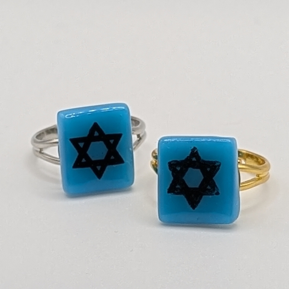 Handmade glass Star of David or statement ring Gold /Silver plated adjustable